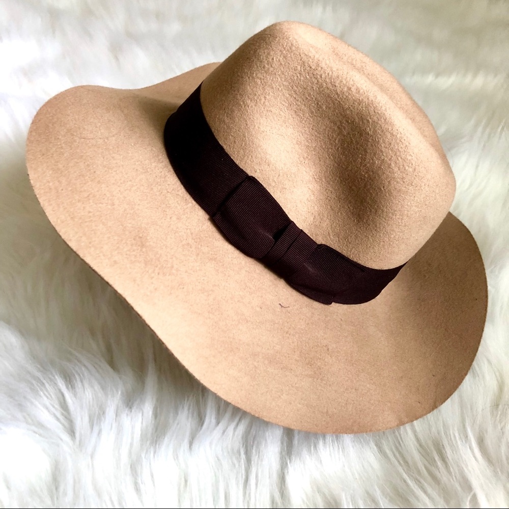 Boho Tan Wool Floppy Hat with bow
